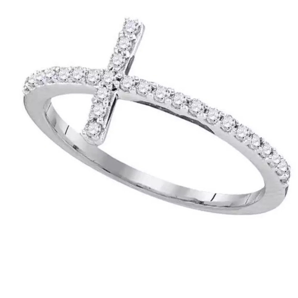 10kt Diamond Cross Slender Band Ring 1/5 Cttw